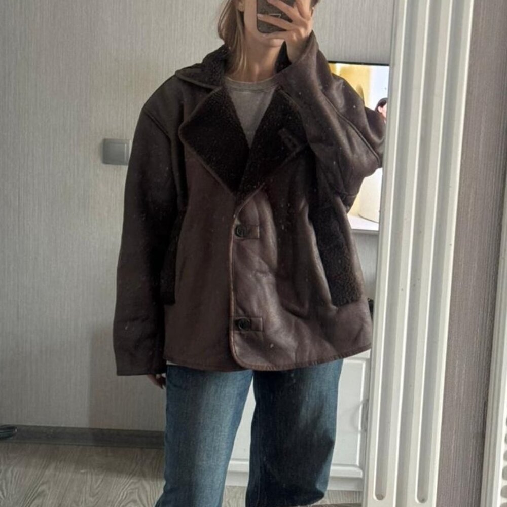 Oversized Faux Suede & Shearling Jacket - Chocolate Brown & Cozy!